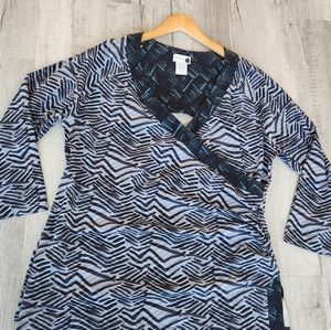 Soft Surroundings sz 2X Blue Bengal Print Faux Wrap Surplice Knit Tunic